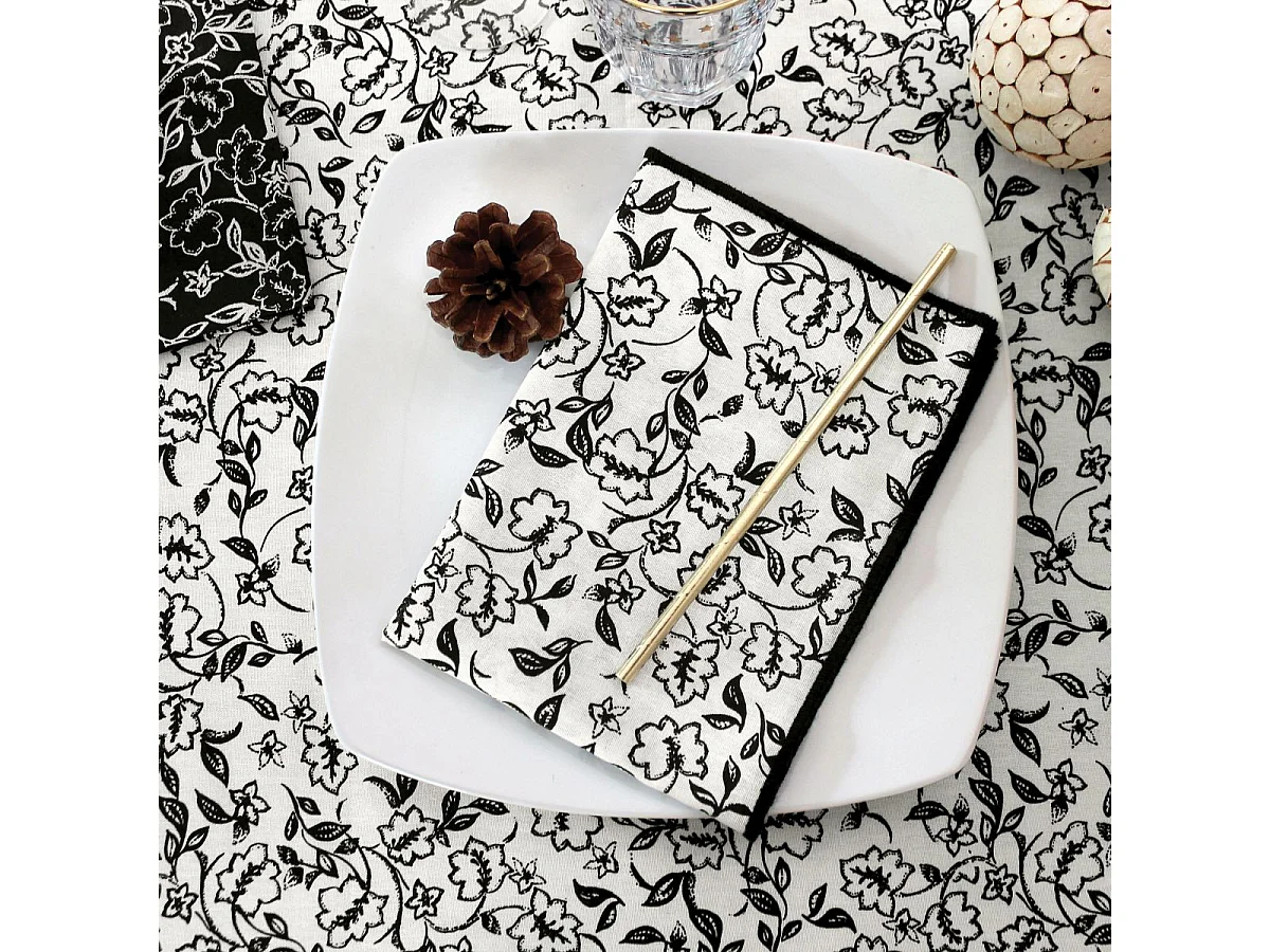 Lot de 4 Serviettes de Table "Linette" 40x40 Écru & Noir
