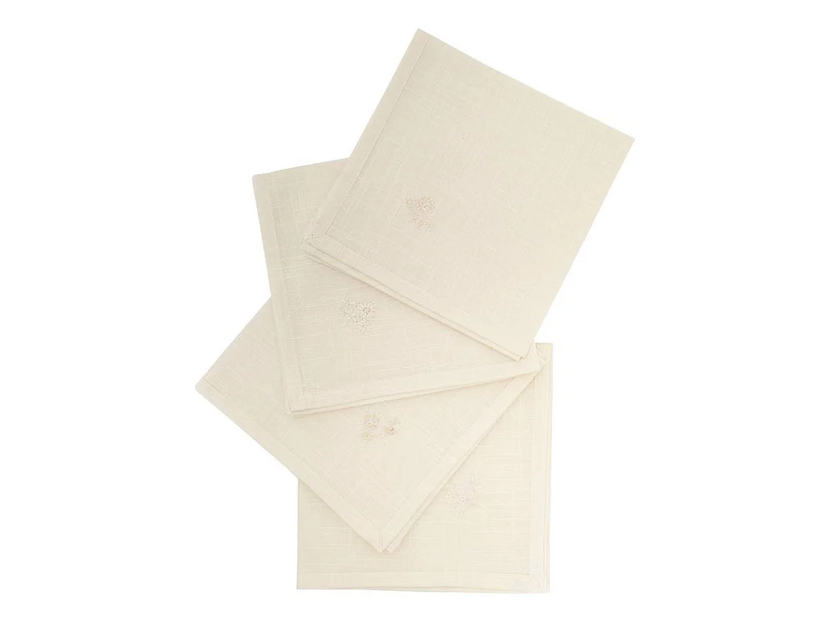 Lot de 4 Serviettes de Table Brodé "Joy" 40x40cm Blanc