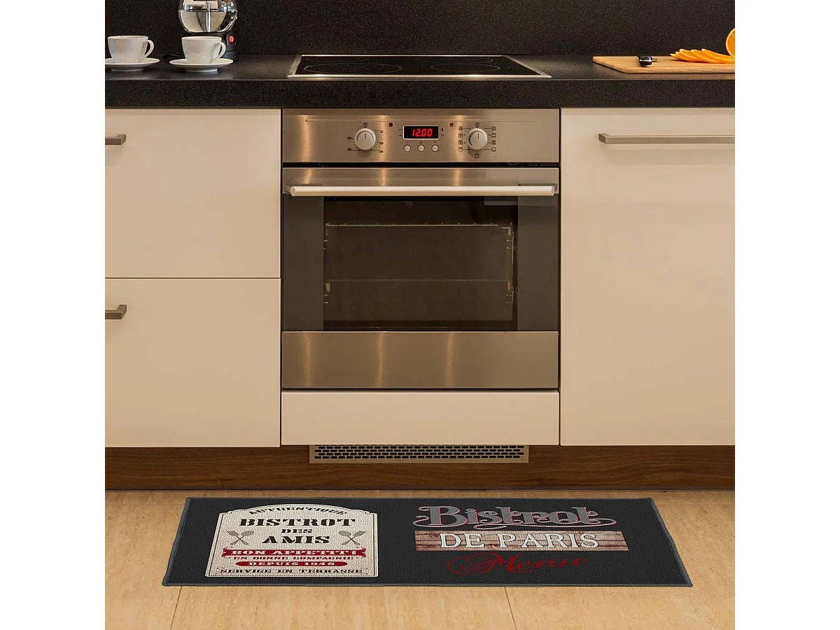 Tapis Rectangle "Bistrot Des Amis" 57x120cm Noir