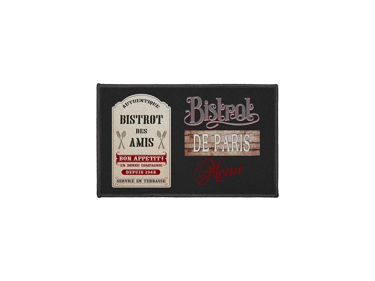 Tapis Rectangle "Bistrot Des Amis" 50x80cm Noir