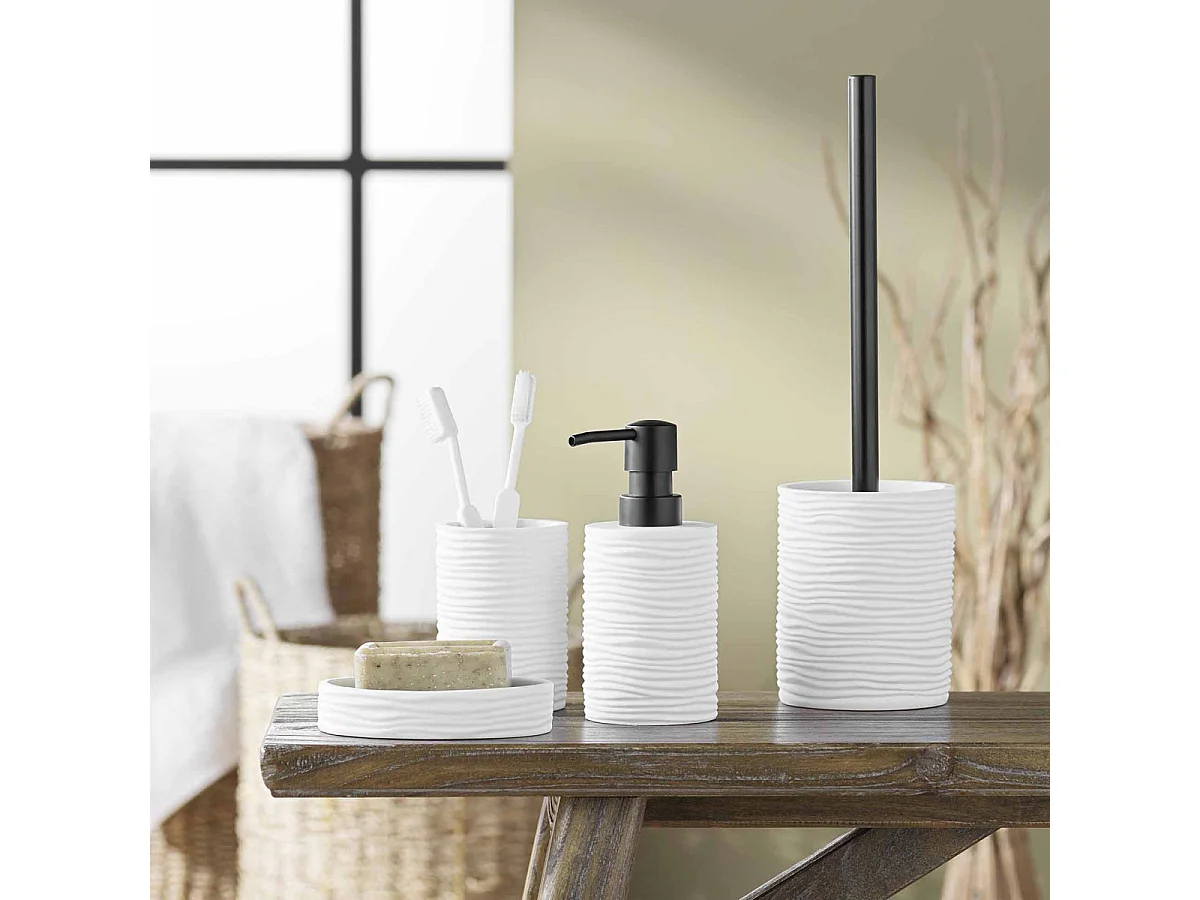 Brosse WC Effet Strié "Siloa" 35cm Blanc