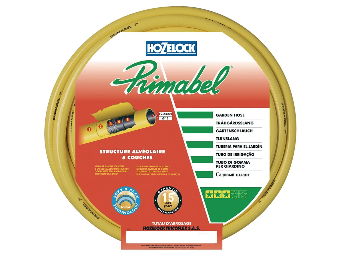 Tricoflex Flexibler Mehrschichtiger Gartenschlauch 19mm x 25m - Gelb - Soft&Flex Technologie - Hergestellt in Frankreich