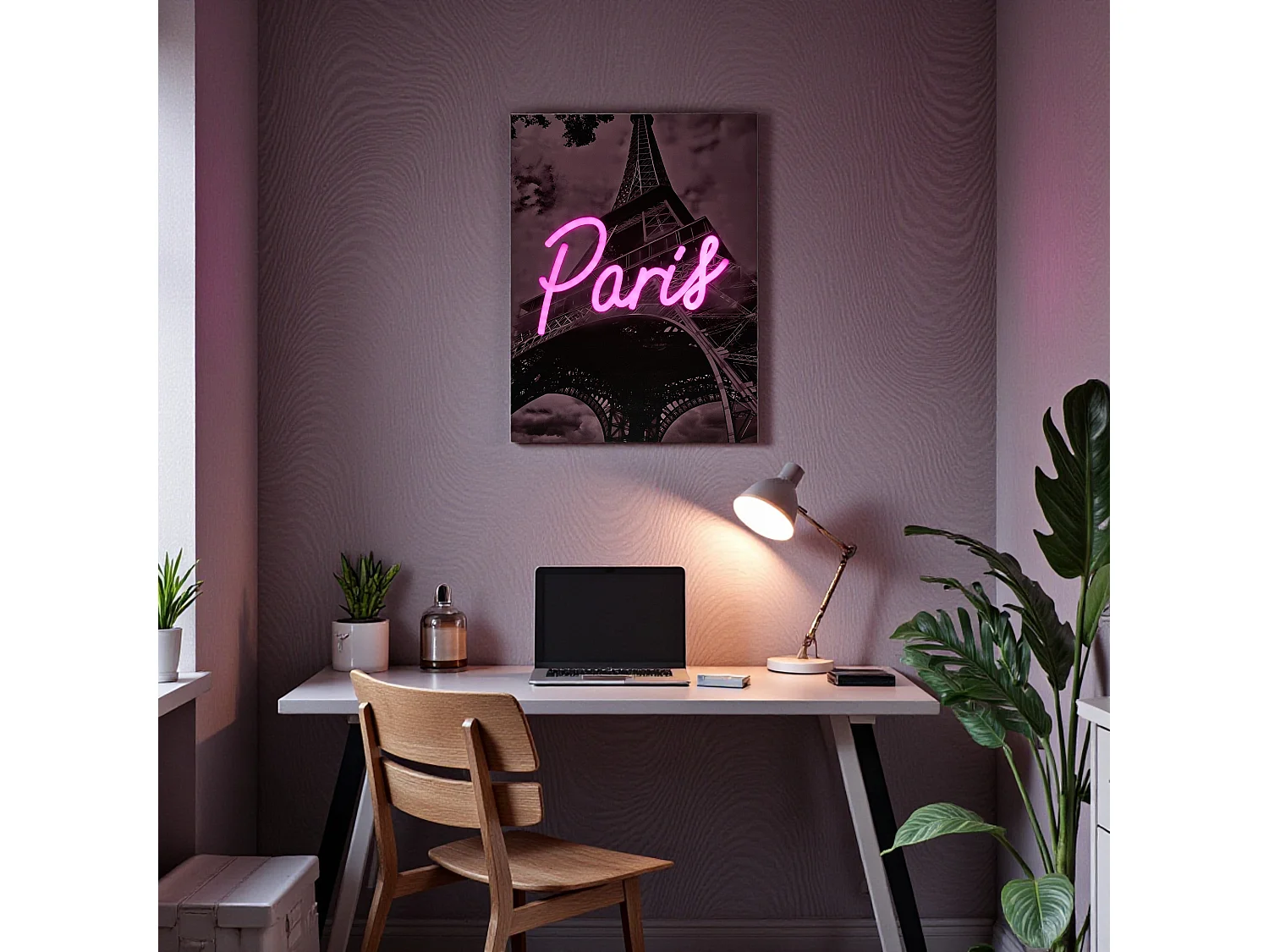 Tableau Led Paris 30x40cm Noir, Rose