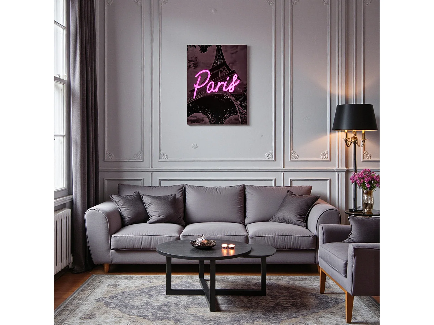 Tableau Led Paris 30x40cm Noir, Rose