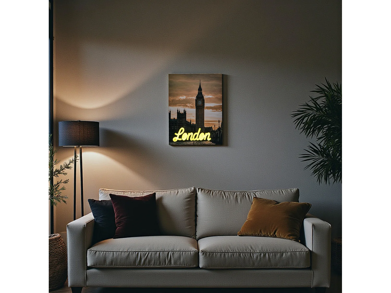 Tableau Led London 30x40cm Jaune, Orange, Gris