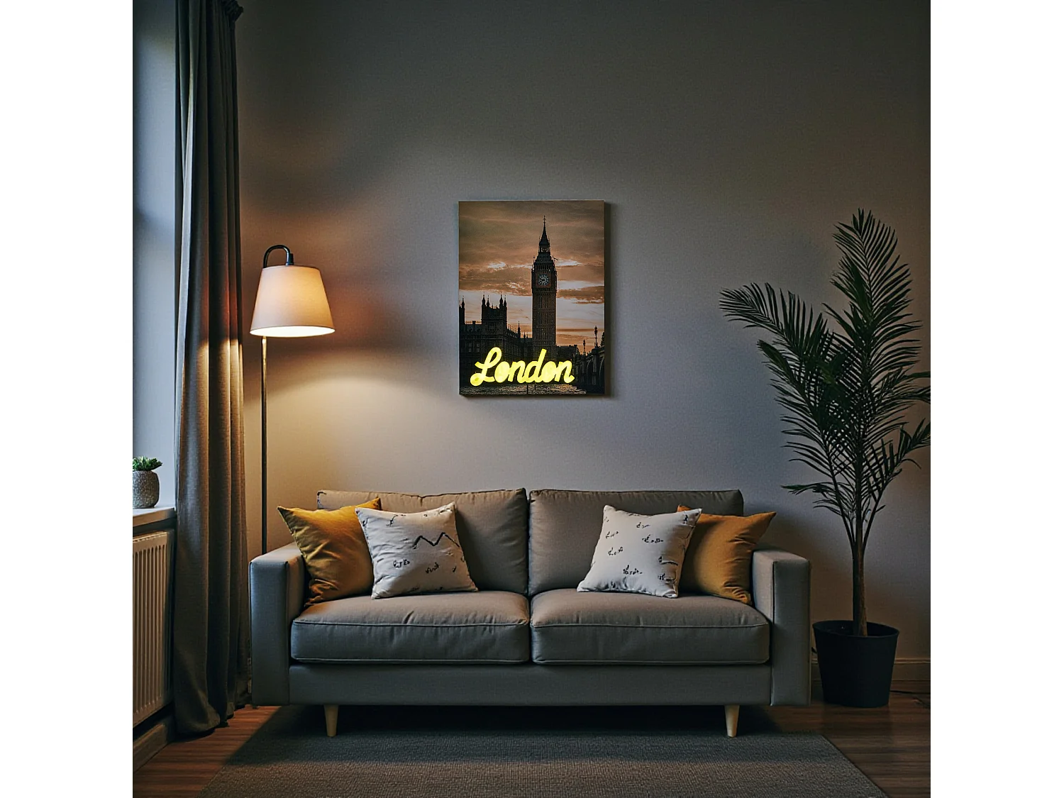 Tableau Led London 30x40cm Jaune, Orange, Gris
