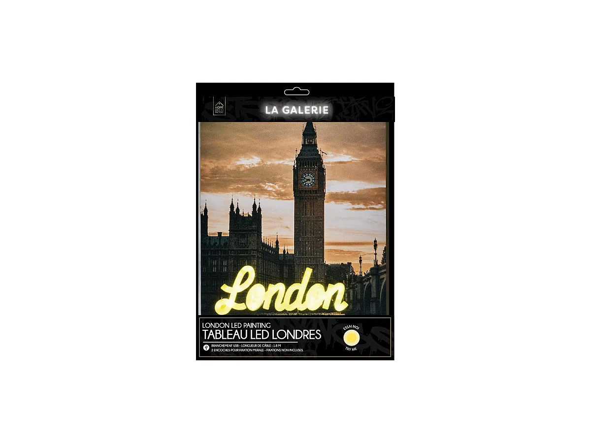 Tableau Led London 30x40cm Jaune, Orange, Gris