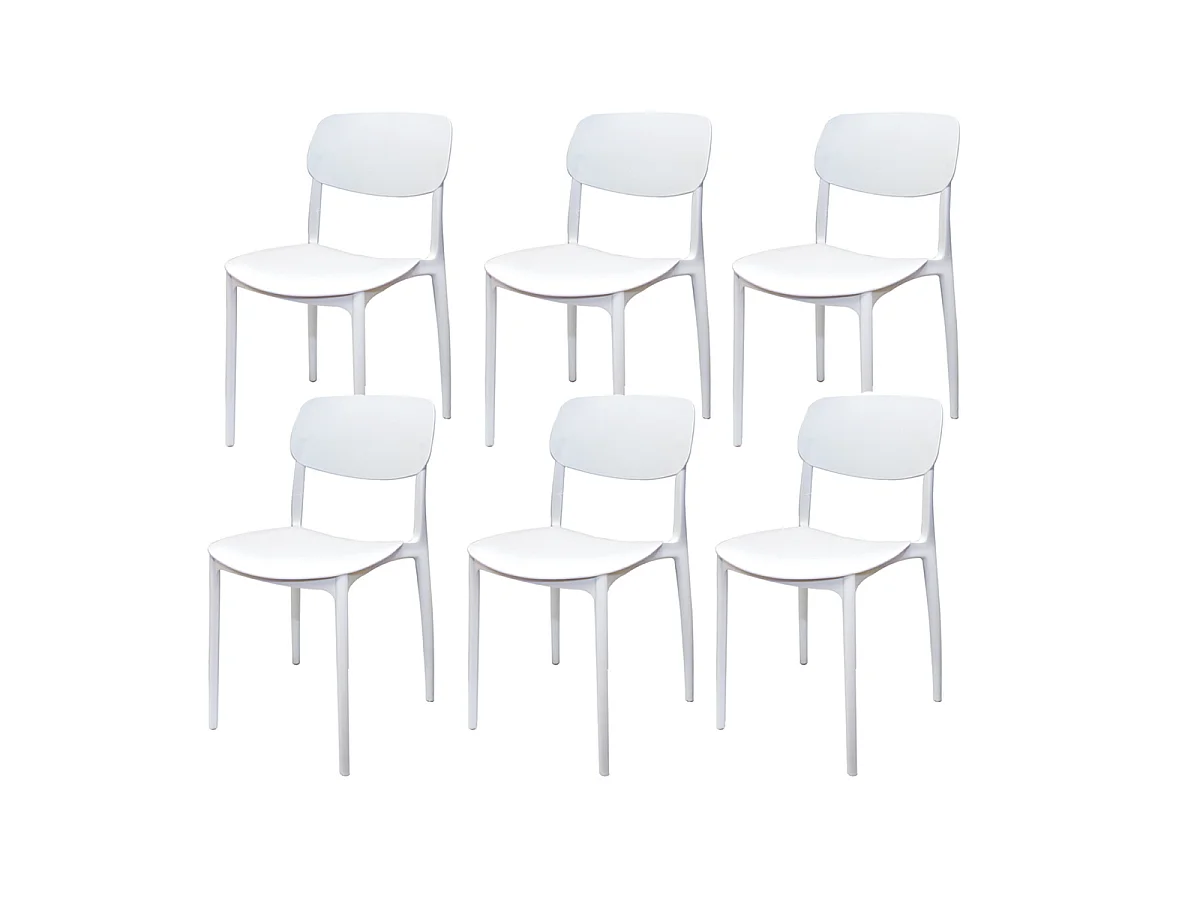 Lot de 6 chaises blanches de jardin en plastique empilables avec pieds antidérapants-Longueur 39.5 x Profondeur 50 x Hauteur 79 cm