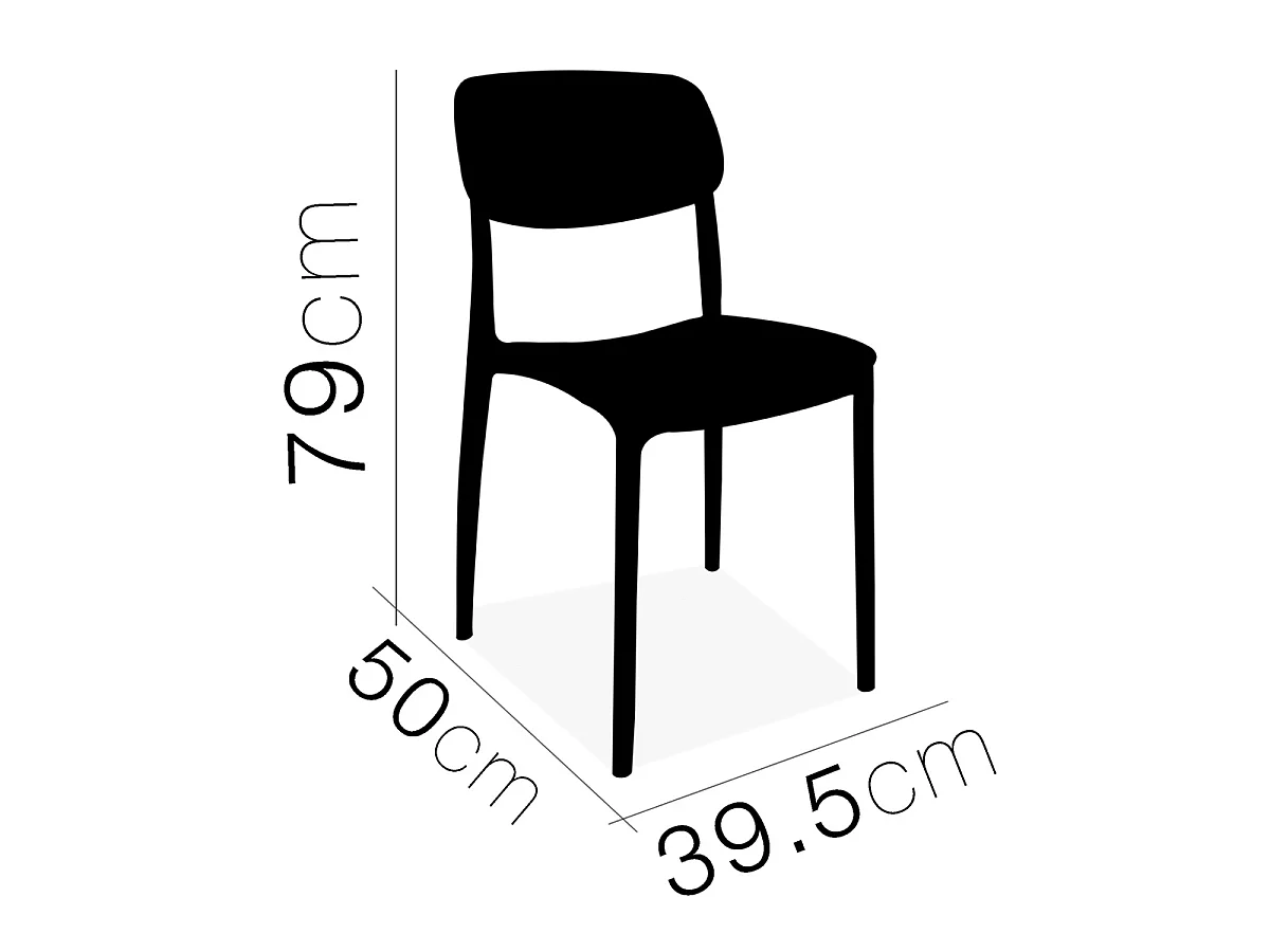 Lot de 6 chaises blanches de jardin en plastique empilables avec pieds antidérapants-Longueur 39.5 x Profondeur 50 x Hauteur 79 cm