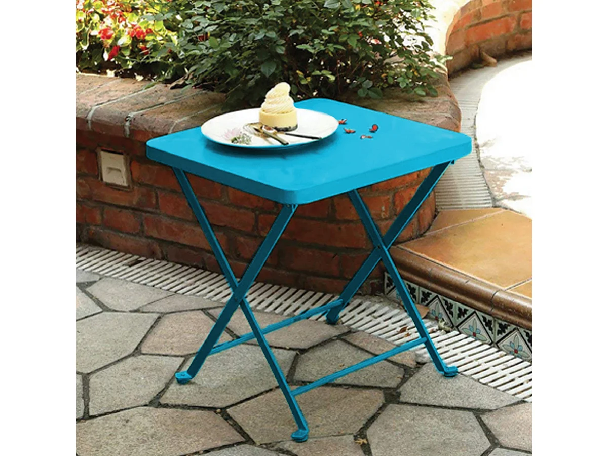 Table d'appoint de Jardin, Table à Manger carrée Pliante,Coloris Turquoise - Longueur 40 x Profondeur 40 x Hauteur 45 cm