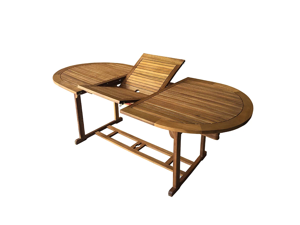 Table de Jardin Ovale Extensible en Bois avec Rallonge Papillon - Longueur 150/200 x Profondeur 90x Hauteur 74 cm