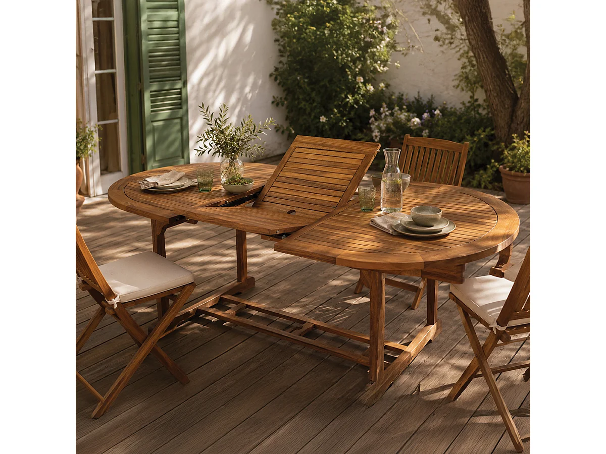 Table de Jardin Ovale Extensible en Bois avec Rallonge Papillon - Longueur 150/200 x Profondeur 90x Hauteur 74 cm