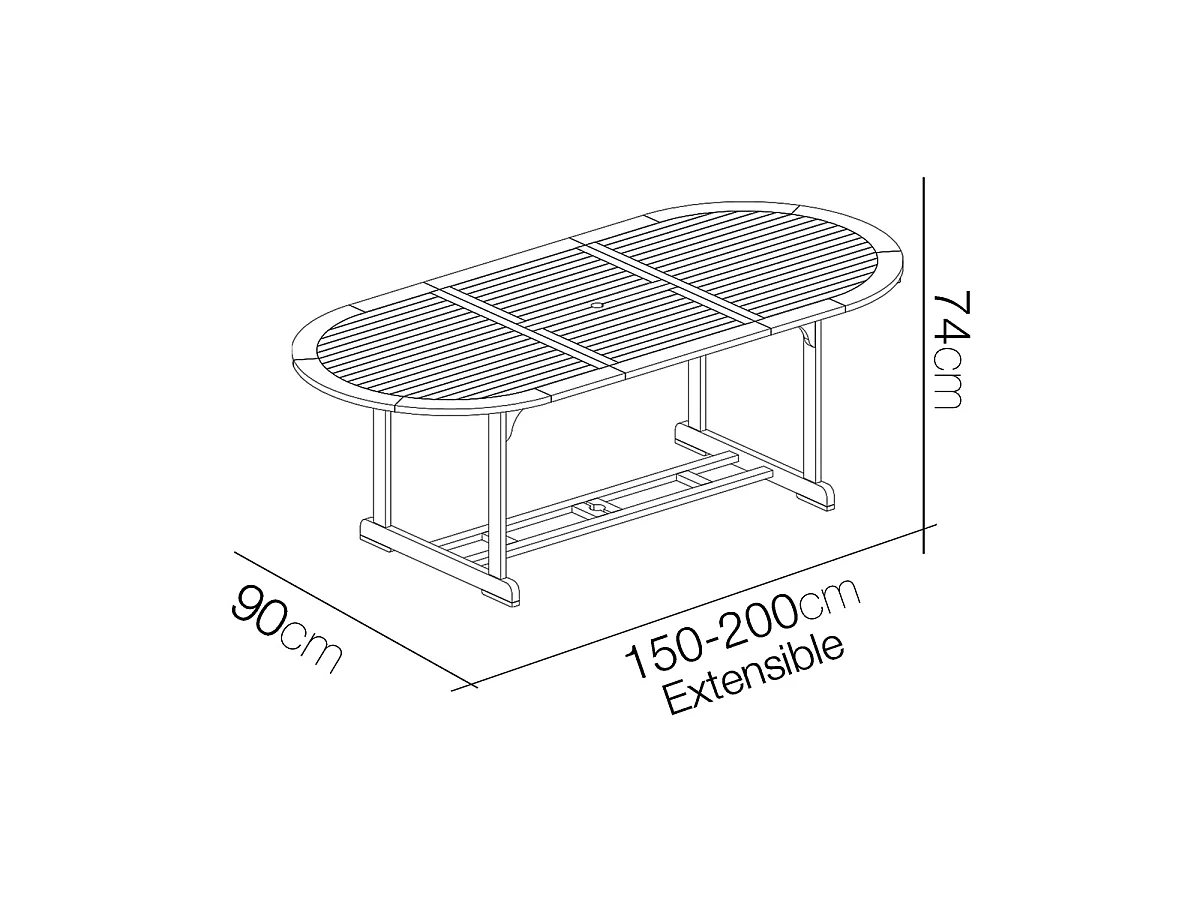 Table de Jardin Ovale Extensible en Bois avec Rallonge Papillon - Longueur 150/200 x Profondeur 90x Hauteur 74 cm