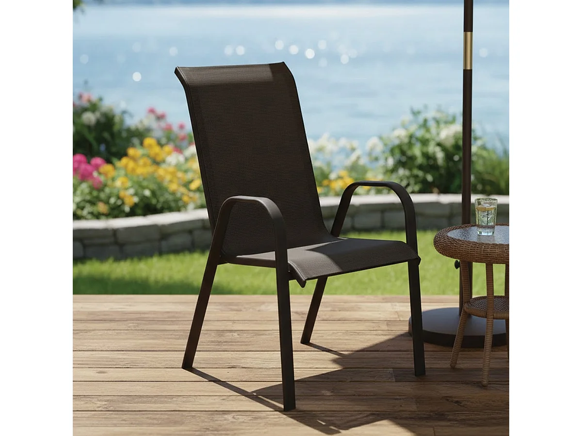 Lot de 4 chaises de jardin empilables avec accoudoirs, coloris noir-Longueur 54 x Profondeur 65 x Hauteur 90 cm