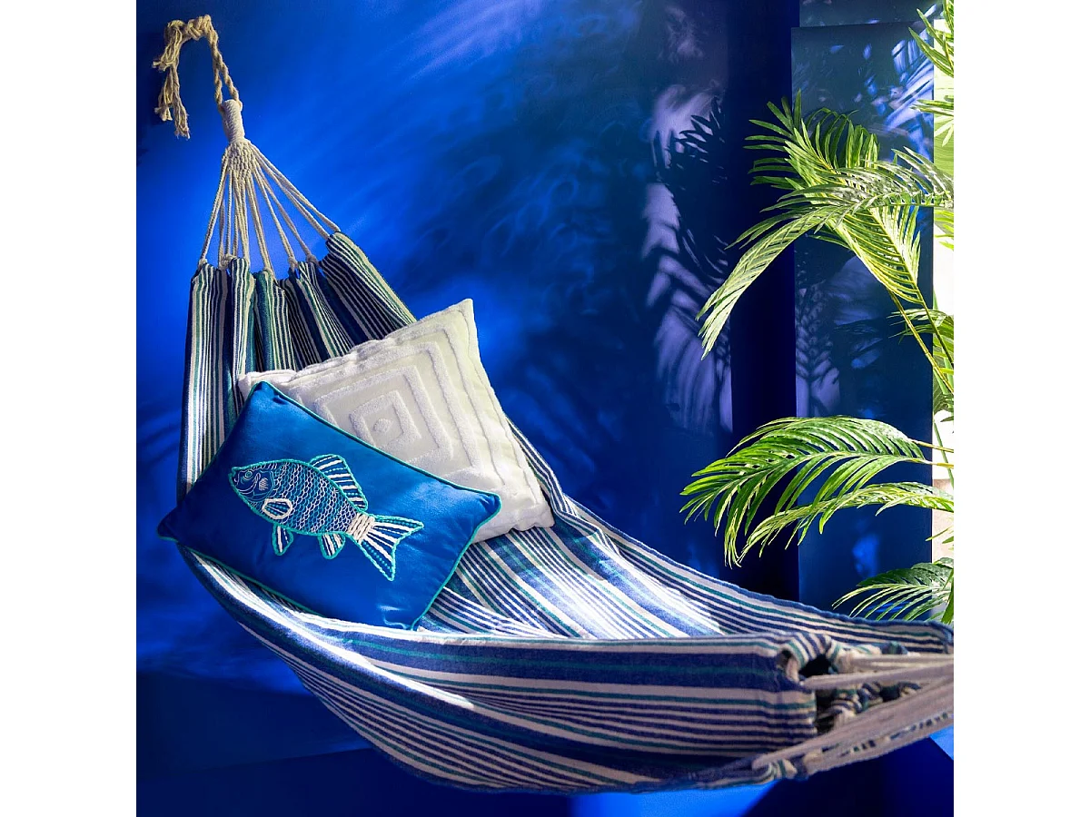 Hamac en Tissu "Rayures" 200cm Bleu