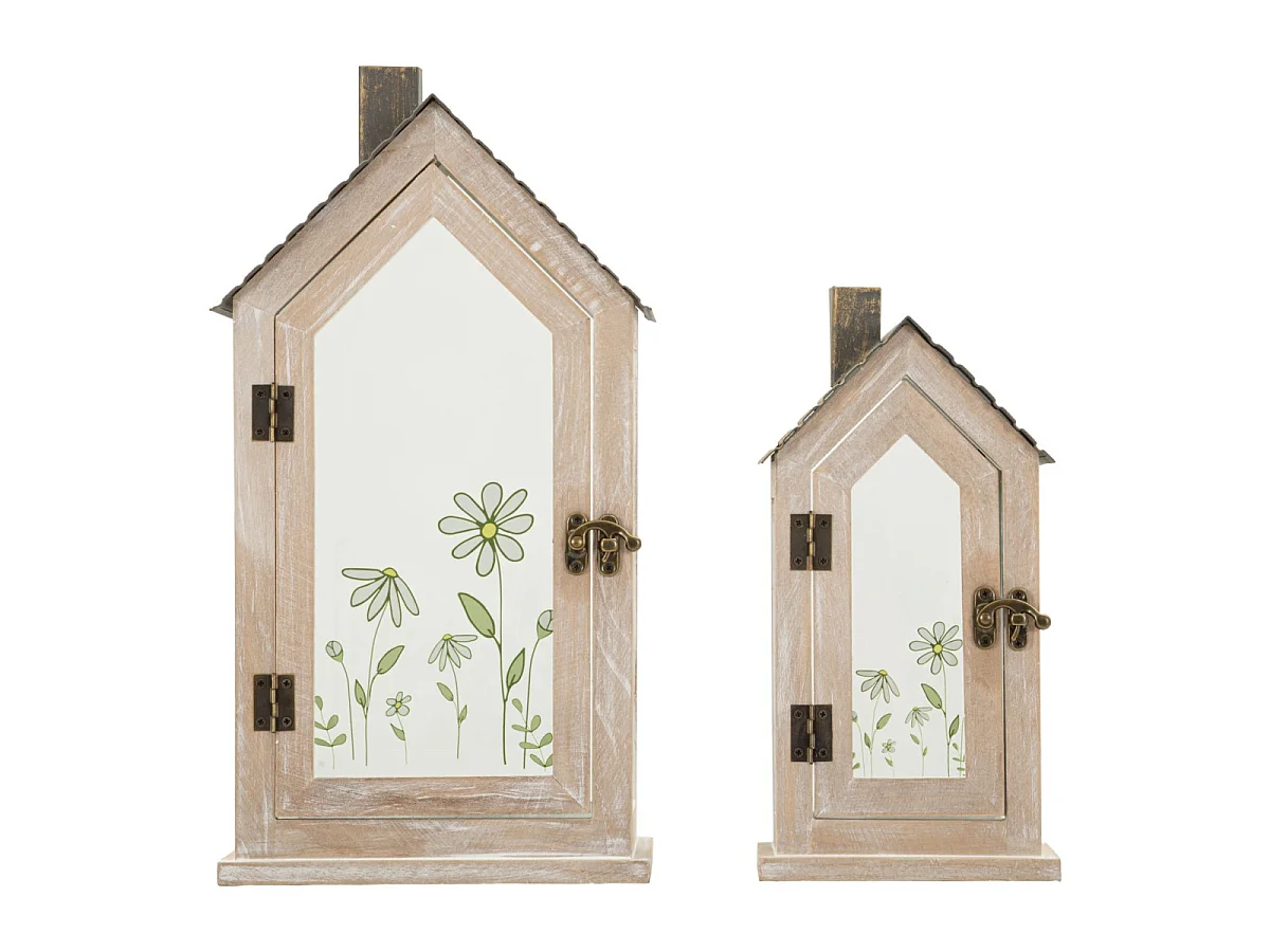 Lot de 2 Lanternes en Bois "Home Flower" 36cm Naturel