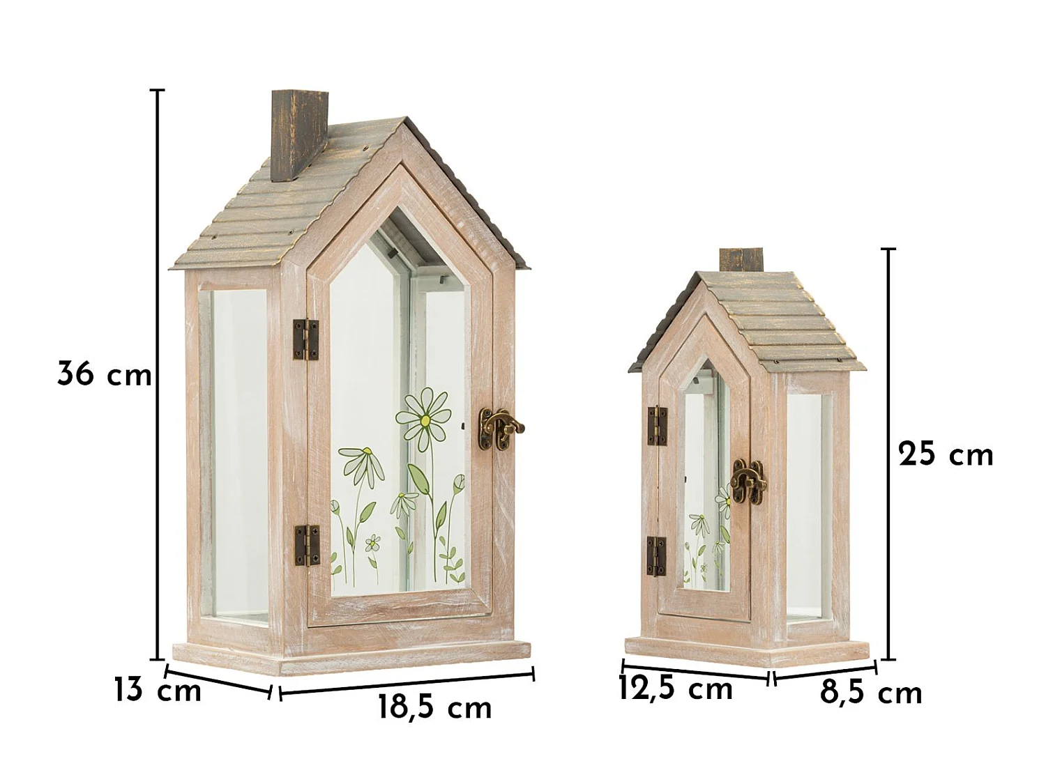 Lot de 2 Lanternes en Bois "Home Flower" 36cm Naturel