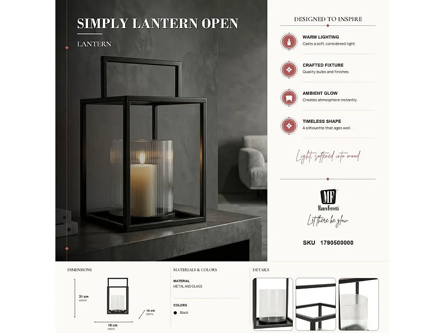 Lanterne en Métal "Simply Open" 31cm Noir