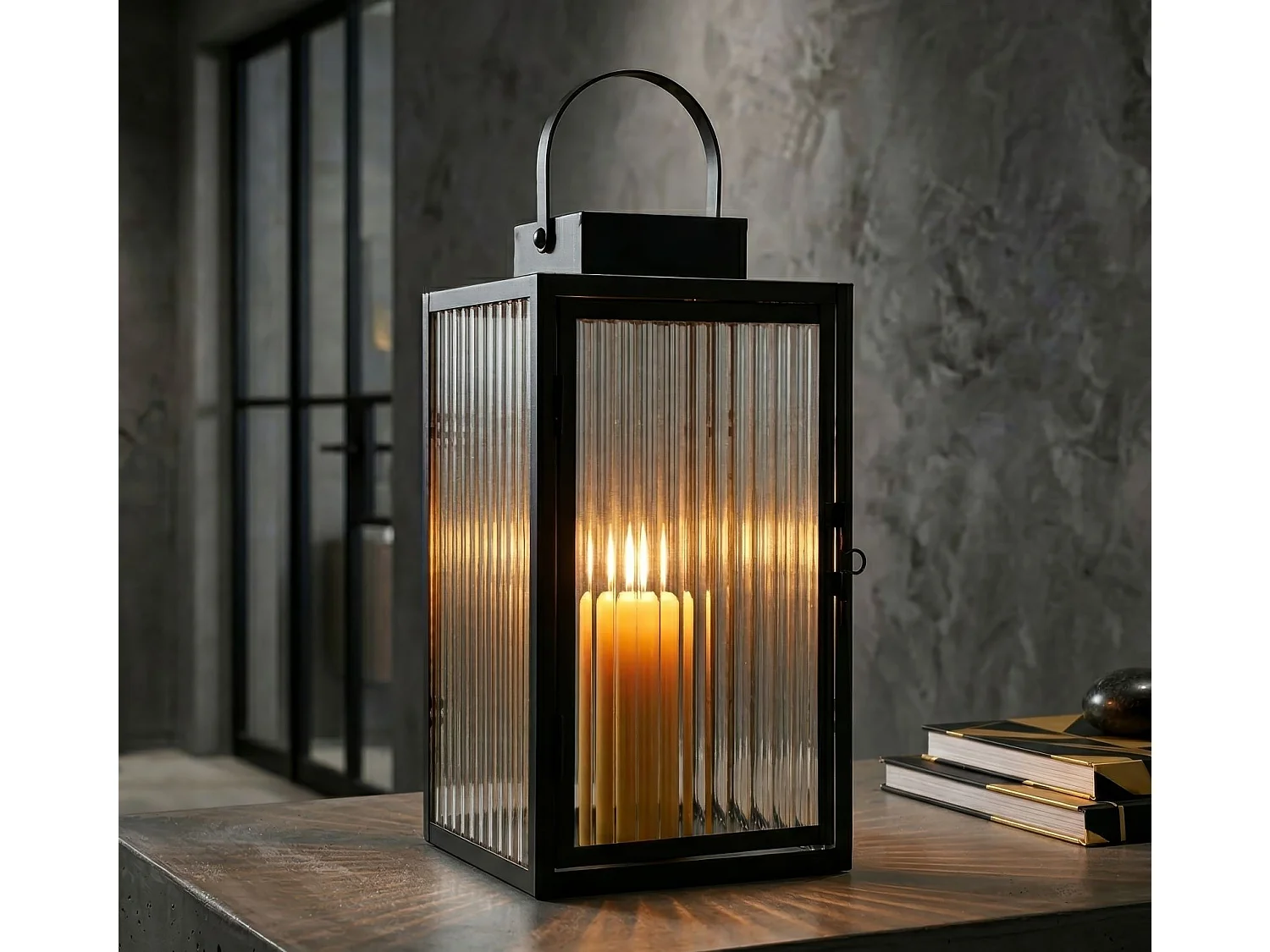 Lanterne Design Strié "Simply" 28cm Noir