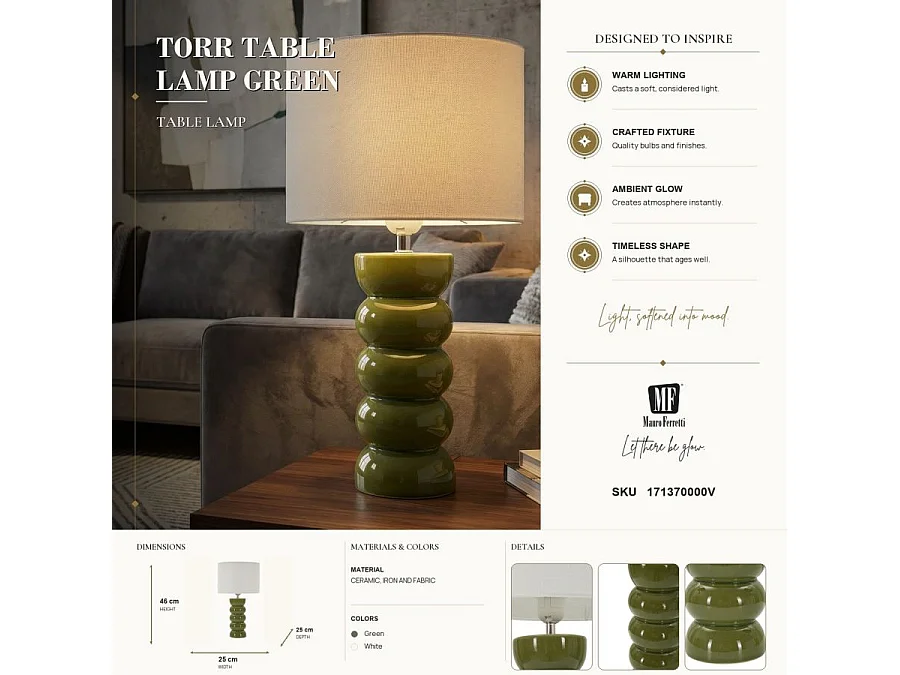 Lampe à Poser en Céramique "Torr" 46cm Vert