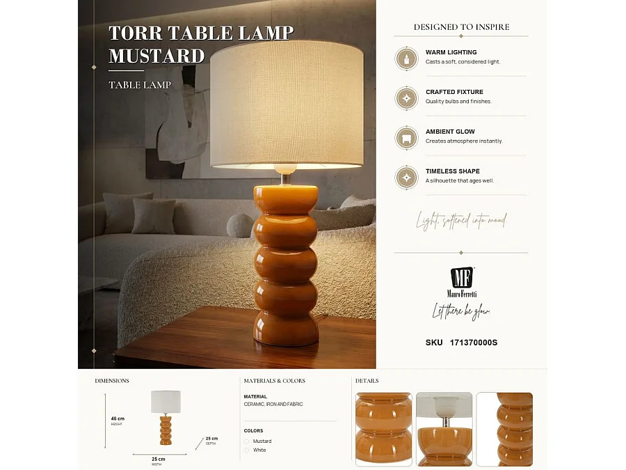 Lampe à Poser en Céramique "Torr" 46cm Moutarde