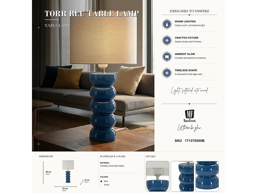 Lampe à Poser en Céramique "Torr" 46cm Bleu