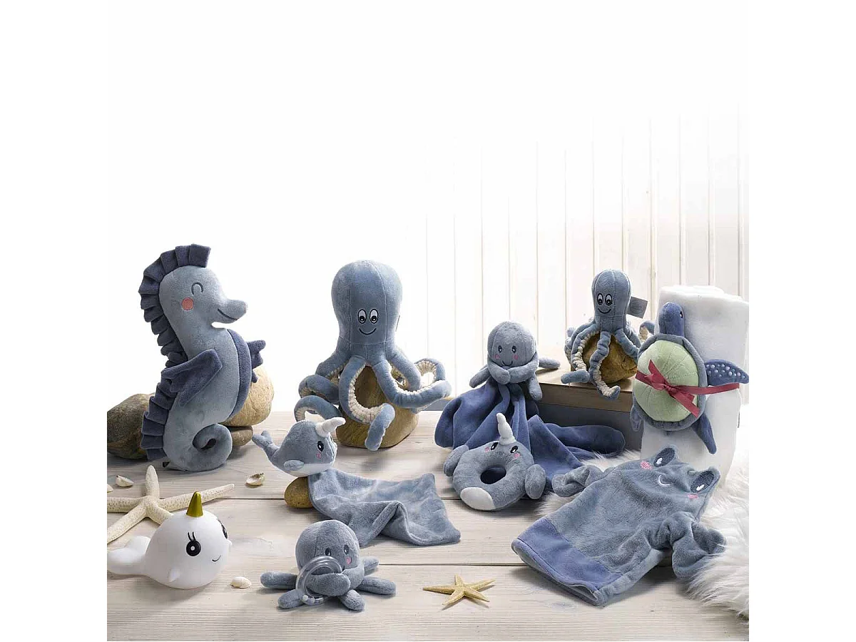 Doudou Marionnette "Crabe Océan" 25cm Bleu