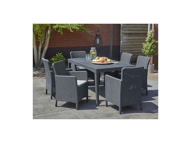Table de jardin ALLIBERT by KETER GIRONA 160x90x74 cm 6 personnes gris graphite mat