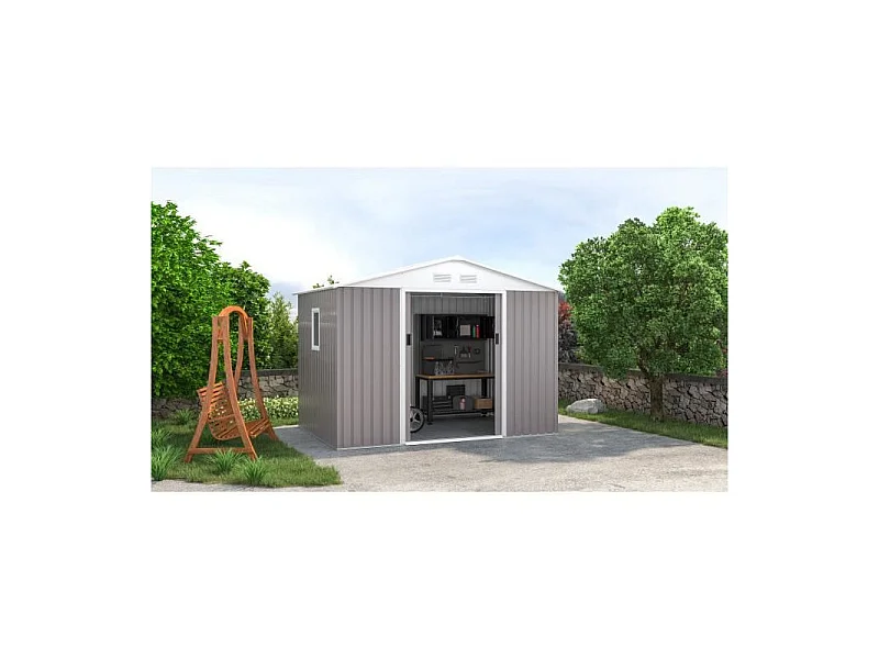 Abri de jardin en acier 5,29 m2 - Kit dancrage inclus - Taupe