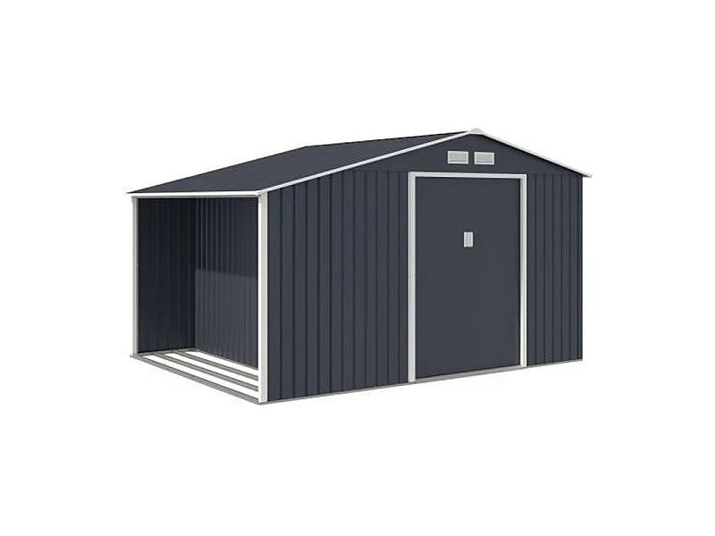 Abri de jardin en métal 8,72 m² - Kit d'ancrage inclus - Gris anthracite