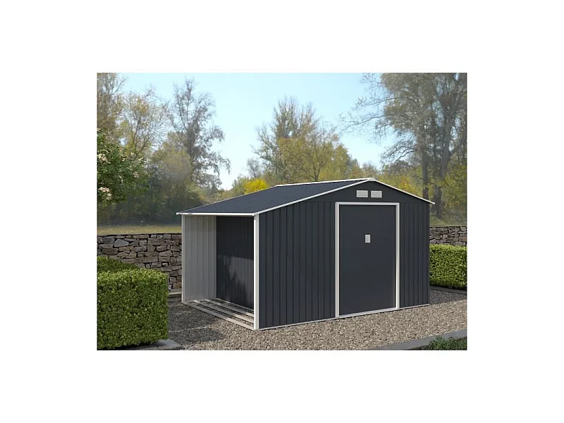 Abri de jardin en métal 8,72 m² - Kit d'ancrage inclus - Gris anthracite