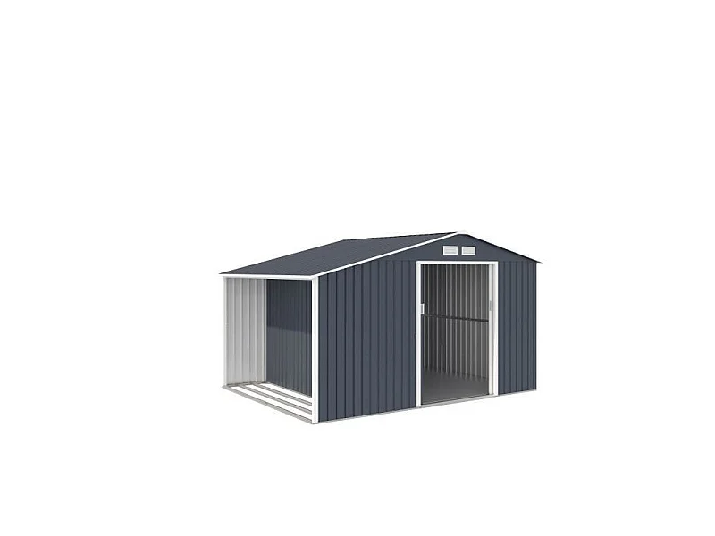 Abri de jardin en métal 8,72 m² - Kit d'ancrage inclus - Gris anthracite