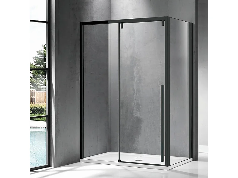Cabina doccia 70x130 scorrevole con lato fisso telaio nero | KSA5000B kamalu