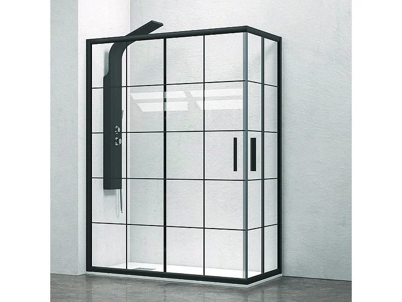 Box doccia 100x90 profili neri opachi vetro a quadrati neri NICO-B1000 kamalu