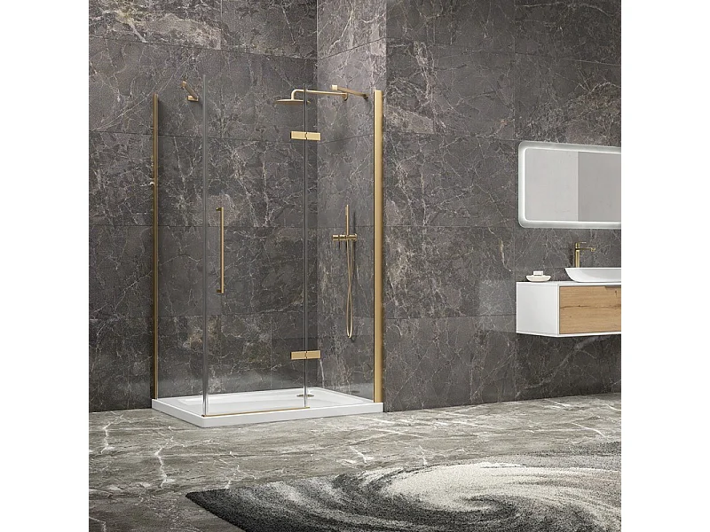 Box doccia 80x90 oro satinato porta battente 90 e fisso 80 cm | KT5000G kamalu