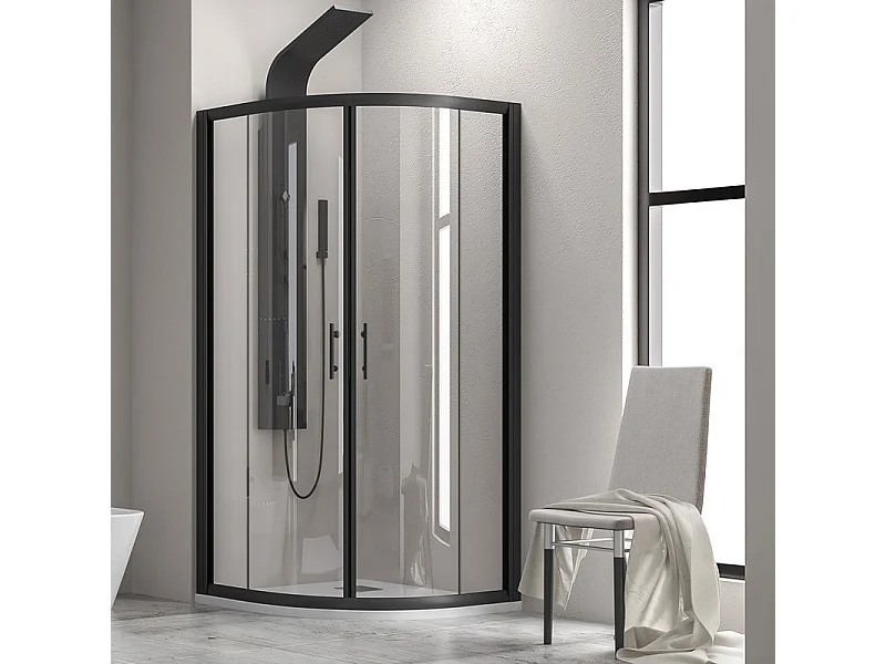 Box doccia semicircolare 90x90 finitura nera opaca vetro trasparente KF2000B kamalu