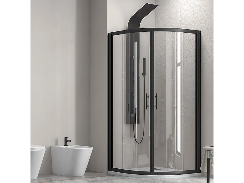 Box doccia semicircolare 90x90 finitura nera opaca vetro trasparente KF2000B kamalu