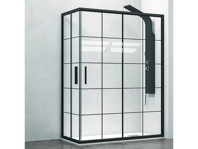 Box doccia 90x90 profili neri opachi vetro a quadrati neri NICO-B1000 kamalu