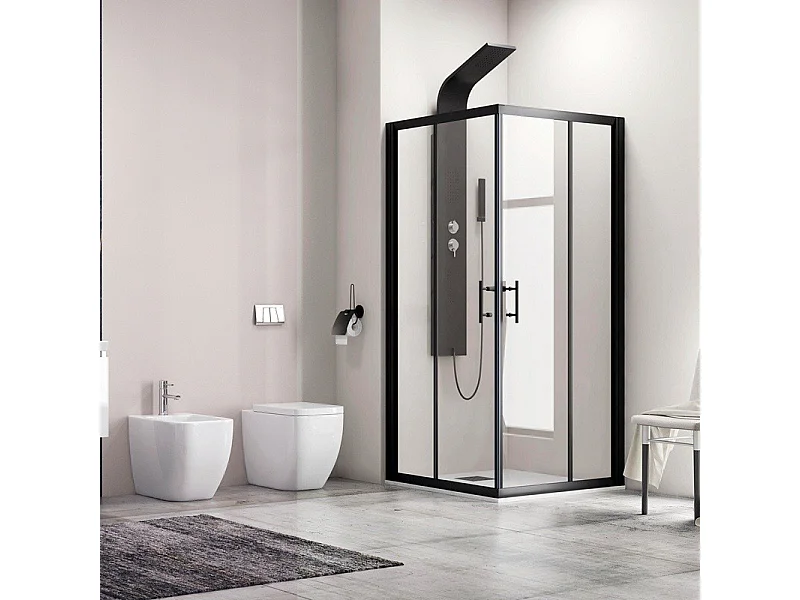 Cabina doccia 140x70 ad angolo profili neri vetro trasparente modello KF1000B kamalu