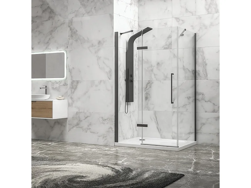 Box doccia 80x90 telaio gun metal porta battente 90 laterale fisso 80cm | KT5000GM kamalu