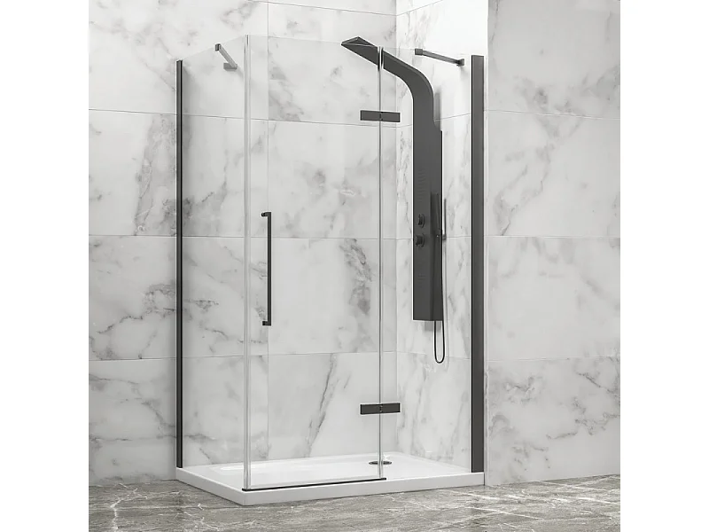 Box doccia 80x90 telaio gun metal porta battente 90 laterale fisso 80cm | KT5000GM kamalu