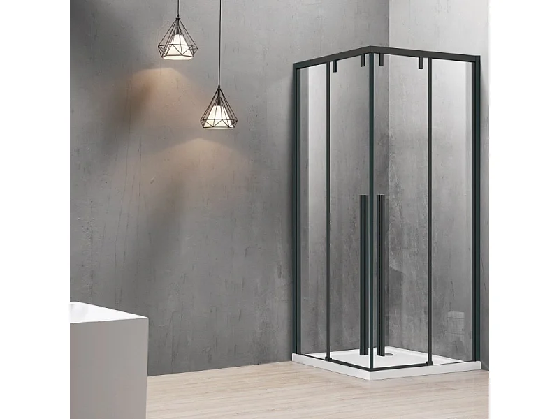 Box doccia nero 80x100 angolare doppio scorrevole vetro 8mm | KSA1000B kamalu