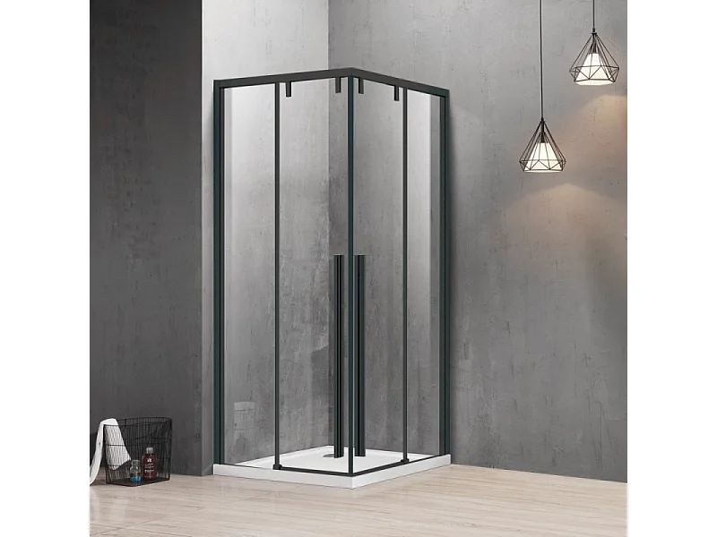 Box doccia nero 80x100 angolare doppio scorrevole vetro 8mm | KSA1000B kamalu