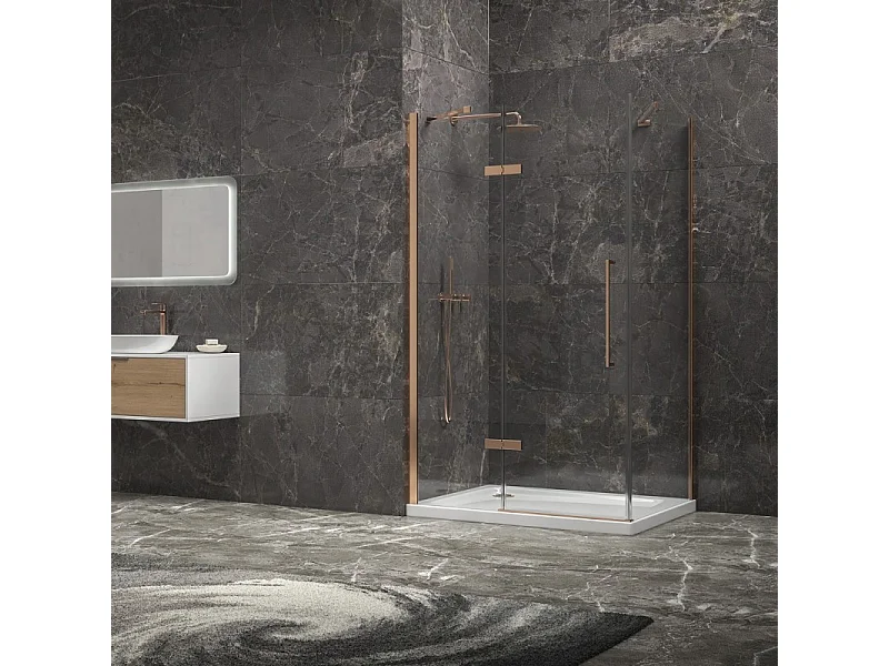 Box doccia 70x90 telaio colore rame porta battente laterale fisso 70cm | KT5000RG kamalu