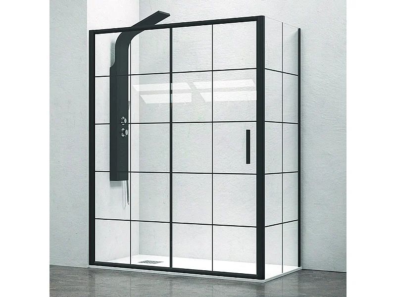 Cabina doccia 100x80 profili neri e vetro con riquadri neri NICO-D3000S kamalu