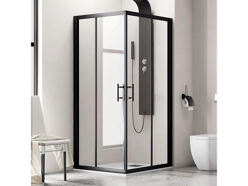 Box doccia telaio nero 70x70 angolare vetro trasparente modello KF1000B kamalu