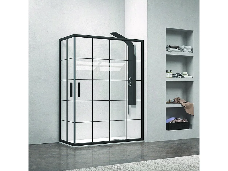 Box doccia colore nero 130x90 vetro a quadrati neri NICO-B1000 kamalu