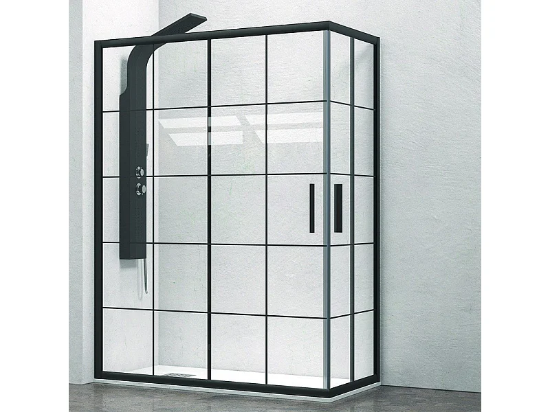 Box doccia colore nero 130x90 vetro a quadrati neri NICO-B1000 kamalu