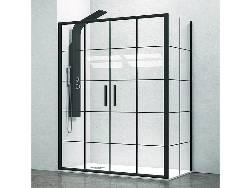 Box doccia angolare 200x70 scorrevole 4 ante telaio nero NICO-D6000S kamalu