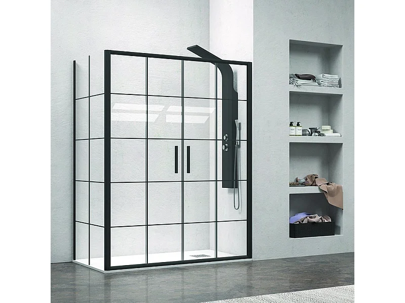 Box doccia angolare 200x70 scorrevole 4 ante telaio nero NICO-D6000S kamalu